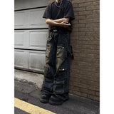 SHOPMOCHO Washed Vintage American Street Style Men's Jeans Spring Autumn Loose Straight Leg High Street Vibe Long Trousers