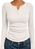 SHOPMOCHO Fashionable Women's Long Sleeve Slim Fit Autumn 2025 Henry Collar T-Shirt Ribbed Basic Style Top for Ladies