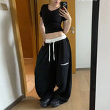 SHOPMOCHO Y2k American Retro Black Hip-Hop Sweatpants Women Casual Oversized Streetwear Baggy Loose High Waist Wide-Leg Jogging Pants