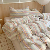 SHOPMOCHO 1pc Korean Cotton Pink Stripes Duvet Cover 150x200 Size Girl's Room housse de couette Skin friendly Breathable Comforter Sets