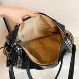 SHOPMOCHO 2026 New Fashion Retro Style Metal Rivet Tote Bag Women's Handbag Large Capacity Motorcycle Bag Detachable Shoulder Strap
