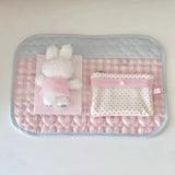 SHOPMOCHO Cute New Pink Love Quilted Japanese Style Ancient Table Mat Tablecloth Ins Style Student Desk Material Heart Shaped Table Mat