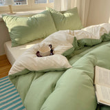 SHOPMOCHO Cotton Bedding Set 4pcs with Solid Bed Sheet Duvet Cover Pillowcases Single Couple Bedsheet King Queen Double Twin Size
