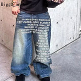 SHOPMOCHO 2025 American Fashion Jeans Letter Printing Pattern High Street Casual Wide Legs Y2K Men's Retro Gothic Trendy Casual Pants