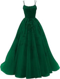 Shopmocho Tulle Spaghetti Straps Prom Dresses Long Lace Appliques Ball Gowns for Women