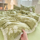 Shopmocho 2025 new hollow lace wrinkled cotton four-piece set household student dormitory three-piece set bed sheet quilt cover