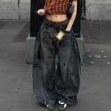 Shopmocho American Street Hip Hop Black Wash Machete Jeans Women Y2K Retro Old Ripped Loose Spice Girls Harajuku Casual Wide Leg Jeans