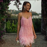 Shopmocho 2025 Summer New Fashionable Framed Sequins Feather Patchwork Dress Colorful Amazon Direct Sales Women's Sleeveless Dress