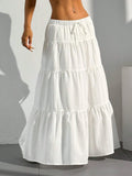 Shopmocho Fashion Women Loose Long Skirts White Solid Basic Lace Up Bow 2025 Spring Summer Cake Dress Casual Sweet Office Lady Clothes
