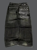 SHOPMOCHO Street Fashion New Old Washed Heavy Work Jeans Women Y2K Gothic Harajuku Hip Hop Popular Joker Couple High Waist Wide Leg Pants