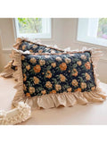 SHOPMOCHO 1 Piece Ins Romantic Pillowcase Princess Ruffle Pillow Cover Cotton Cloth Print Pillow Case Floral Design Cushion Covers
