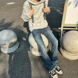 SHOPMOCHO Men's Retro Blue Micro Flared Jeans Street Style Cool Boy Vibe Casual Pants Spring Bottom Male High Waist Denim Y2k Trousers