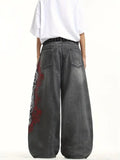 SHOPMOCHO Y2K High Street Dark Fashion Gothic Unisex Jeans American Harajuku Baggy Straight Pants Hip Hop Rock Trend Wide Pants