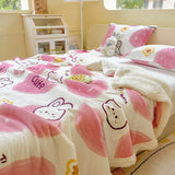 SHOPMOCHO Winter Cartoon Printed Lamb Wool Blanket Thick and Warm Coral Fleece Blanket for Office Napping Fluffy Soft Plush Bedspread