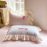 Shopmocho Korean Style Bedding Sets 2025 Pink Grid Bow Quilt Cover Romantic Bed Sheet Sets Woman Girls Bedroom Duvet Cover 4pcs