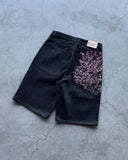 SHOPMOCHO New Men Black Floral Print Denim Shorts Unique Creative Design Summer Casual Trendy Style Comfortable Fit for Outdoor Streetwear