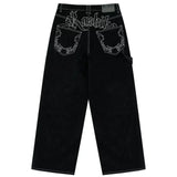 Shopmocho 2025 New American Trend Retro Hip-hop Embroidery Pattern Baggy Jeans For Men And Women Y2K Harajuku Gothic Wide Pants Streetwear