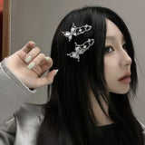 Shopmocho 1/4pcs Y2K Irregular Liquid Metal Hairpin Butterfly Zircon Hair Clips Girl Fashion Silver Bang Clip For Women Hair Accessories