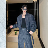 SHOPMOCHO Denim Set men 2025 Distressed Denim Set Short Lapel Jacket Cargo Pockets Straight Wide Leg Long Jeans Innovative Front Pockets