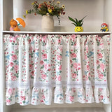 SHOPMOCHO Korean Sweet Flowers Short Curtains for Living Room Japanese Elegant Lace Floral Half Curtains for Kitchen #A510