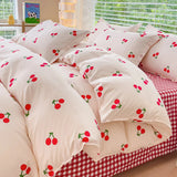 Shopmocho Pink Floral Bedding Set Soft Ins Single Double Queen Size Duvet Cover Flat Sheet Pillowcase Girls Home Totel Bed Linens