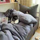 SHOPMOCHO Bedding Set Double Layered Yarn INS Girls Mushroom Soft Washed Cotton Bed Sheet Queen King Size Duvet Set Pillowcase Bed Sheet