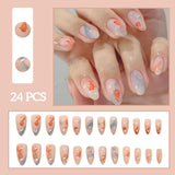 SHOPMOCHO 24pcs White Flower Fake Nail Tips Ins Yellow Pink Blush False Nails Wearable Full Cover European Almond Shaped Press on Nails