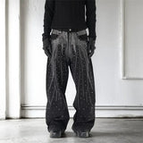 SHOPMOCHO Autumn Winter High Street Denim Pants Men's Retro Full Diamond Hot Stamping Hip-hop Loose Straight Leg Wide Leg Streetwear Jeans