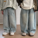 SHOPMOCHO Children's pants 2025 spring edition boys and girls Korean color casual denim straight leg pants children's loose wide leg pants