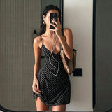 SHOPMOCHO Y2k Vintage Slim Summer Women Sweet Ladylike Fashion Street Woman Dot Print Casual Simple Basic Sleeveless Dresses Female Chic