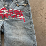SHOPMOCHO Y2K Graffiti Jorts Rhinestone Distressed Printed Denim Shorts Men Women Trend Retro Hip Hop Streetwear Unisex Baggy Short Pants