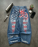 SHOPMOCHO Vintage Y2K Flame Wing Graphic Baggy Wide Leg Distressed Denim Jeans Streetwear Oversized Casual Hip Hop Urban Fashion Pants