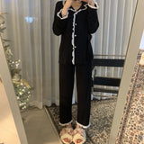SHOPMOCHO Korean Style Cute Pajama Woman Winter Autumn Sleepwear Lady Long Sleeve Tops Pants 2Piece Pyjamas Solid Lingeries Sets Nightwear