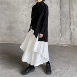 SHOPMOCHO Women Skirts Gothic Irregular Skirts Pants Women High Waist White Black Long Skirts Female Pleated Skirts Culottes Women Clothes