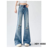 SHOPMOCHO Ladies Jeans Flare High Waist Denim Trouser Leisure Slimming Vintage Women's pants Y2k Flared Straight Leg Jeans On The Ground