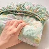 Shopmocho Washed Cotton Fitted Sheet with Elastic Bands Non Slip Adjustable Mattress Cover Printed  Pure Cotton  for Double King Queen