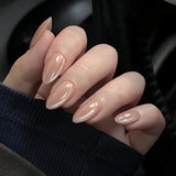 SHOPMOCHO 24Pcs Mid-length Almond Ballet False Nails Simple Cat Eye Design Press on Fake Nail Wearable Full Cover Nail Tips Manicure Tools