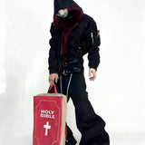 SHOPMOCHO American Dark Gothic Streetwear Cropped Hooded Jacket Men Women Red Faux Fur Lined Oversized Zip Up Rivet Winter Outerwear