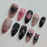 Shopmocho 24pcs Sweet False Nail Patches Detachable Fake Nail Tips With Bowknots Love Heart Pearl Design Pink Almond Korean Press On Nail