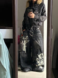 SHOPMOCHO American Vintage New Pattern Printing Black Baggy Jeans Men Y2K Gothic Harajuku Hip Hop Popular Casual Joker Wide-leg Pants