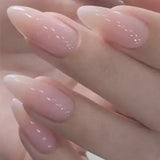 Shopmocho 24Pcs Almond Pure Handmade Press On Nails Full Cover Butterfly French Pearl Diamond False Nails Wearable Manicure Nail Tips Art