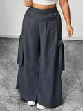 SHOPMOCHO Graphite Gray Women's Oversized Woven Casual Pants Comfortable Loose Fit High Waist Straight Leg Trousers Graphite Gray