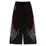 SHOPMOCHO Anime Cloud Print Wide Leg Pants Men Women Streetwear Harajuku Loose Trousers with Wing Pattern Elastic Waist Casual Bottoms