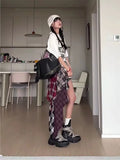 SHOPMOCHO 2025 Autumn Summer New Fashion Design Plaid Tassel Short Skirt High Waist Japan Popular Half Skirt Women's Skirt Pants