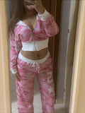 SHOPMOCHOWomen Pink Camouflage Set 2026 Y2K Streetwear Female Sportswear Gym Workout American Hip Hop Hoodie Two Piece Set Tracksuit