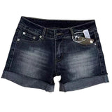 SHOPMOCHO Retro Roll Up Hem Deep Blue Denim Shorts Women Summer Sexy Low Rise Hip Covering Hot Pants American Distressed Washed Jean Short