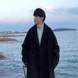 SHOPMOCHO Winter Men Trench Black Thick Woolen Trench Coats Korean Style High Quality Male Casual Trenchcoat Men's Streetwear Windbreaker