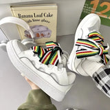 SHOPMOCHO Black White Mixed Colors Couple Casual Sneakers Novelly Reflective Thick Sole Lace-Up Walking Shoes Breathable Women Men Shoes