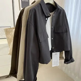 Shopmocho Loose Short Collared Workwear Jacket Women's Style Versatile Korean Neutral Flip Collar Utility Coat Autumn Winter New Trend