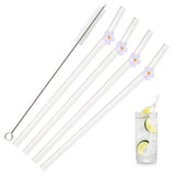 Shopmocho 5Pcs 8mm Glass Straw Reusable Drinking Straws Cute Flower Heat-Resistant Straw For Festival Party Wedding Cocktail Bar Beachs